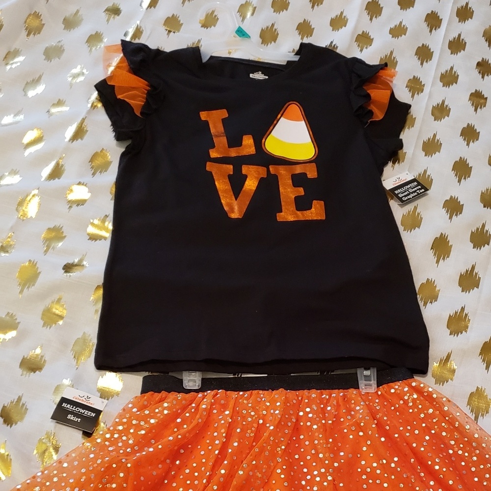 Girls large Halloween skirt and shirt combo